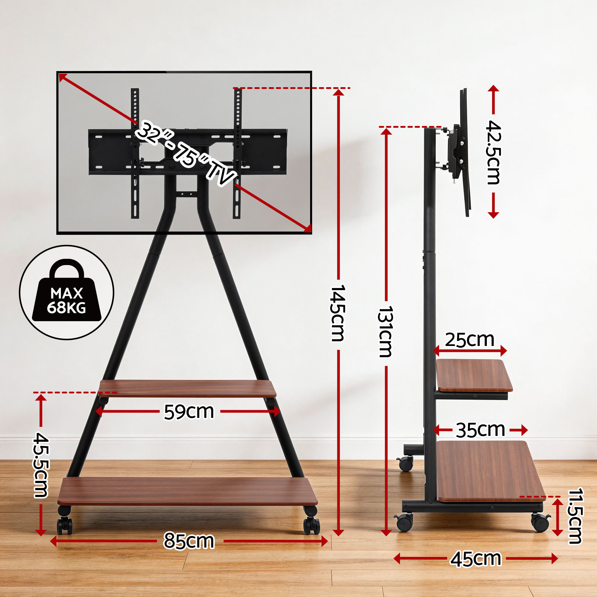 Artiss Mobile TV Stand Rolling Cart 32 to 75 Inch view 4