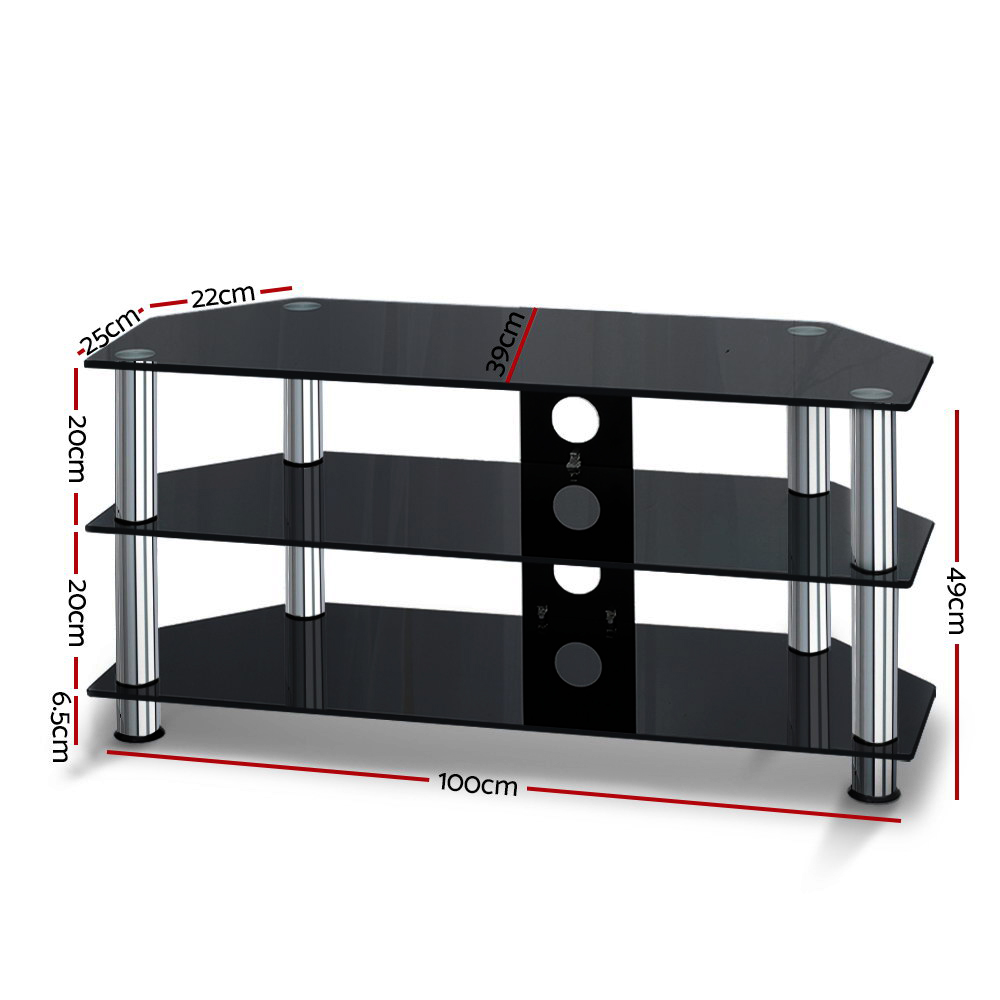 Artiss TV Stand 3 Tier Tempered Glass Storage Shelf view 4