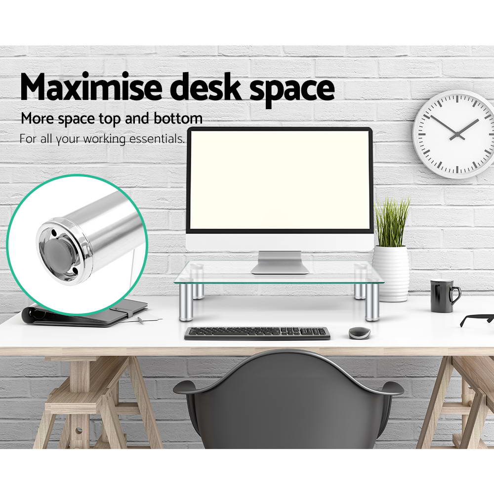 Artiss Tempered Glass Monitor Stand Riser Shelf view 4