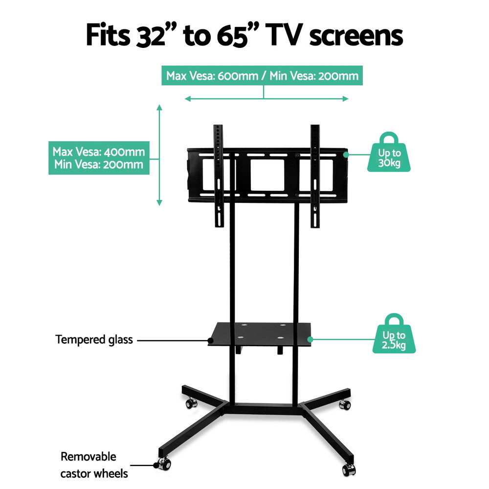 Artiss Mobile TV Stand for 32 to 65 Inch TVs with Shelf view 5