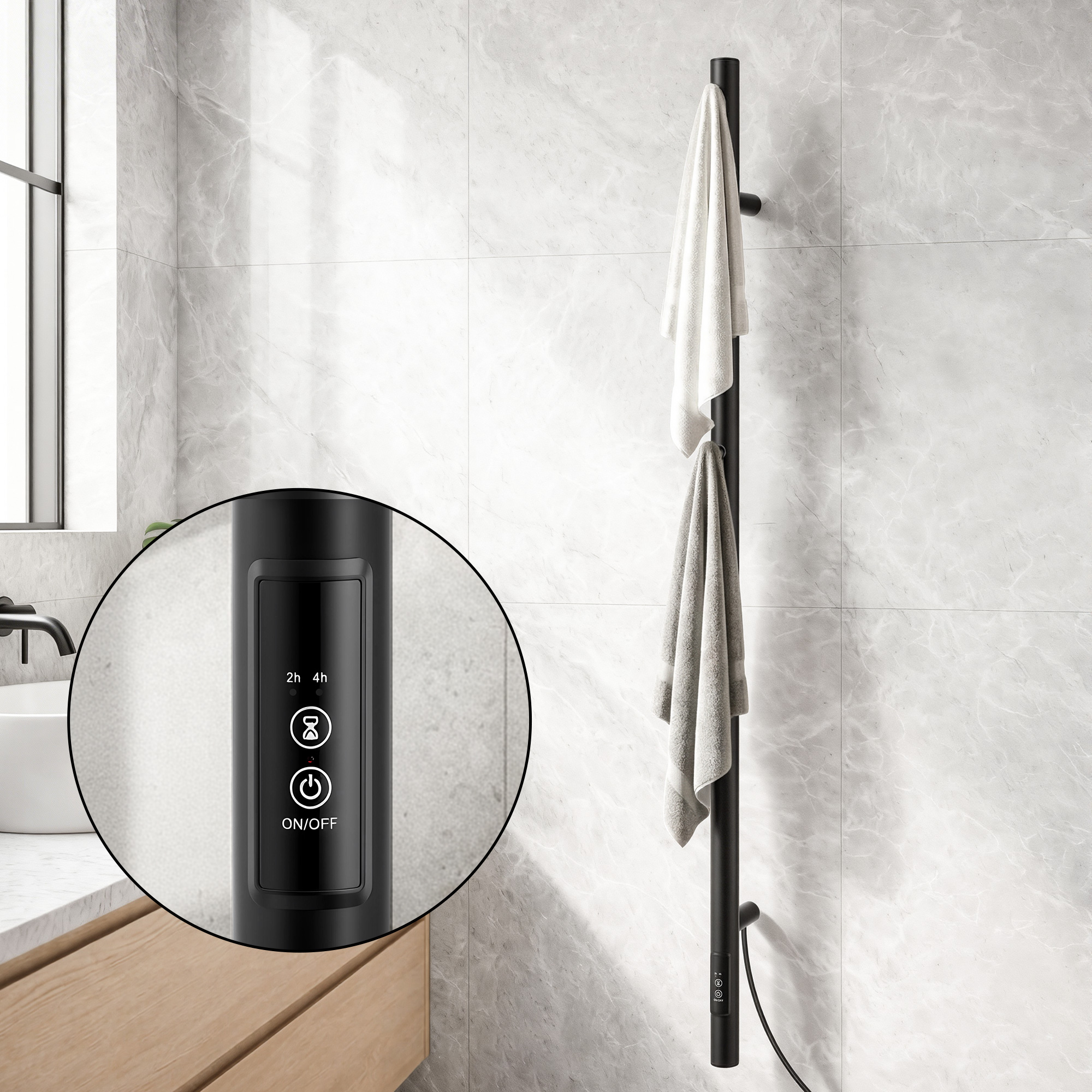 Devanti Vertical Heated Towel Rail with Timer Black