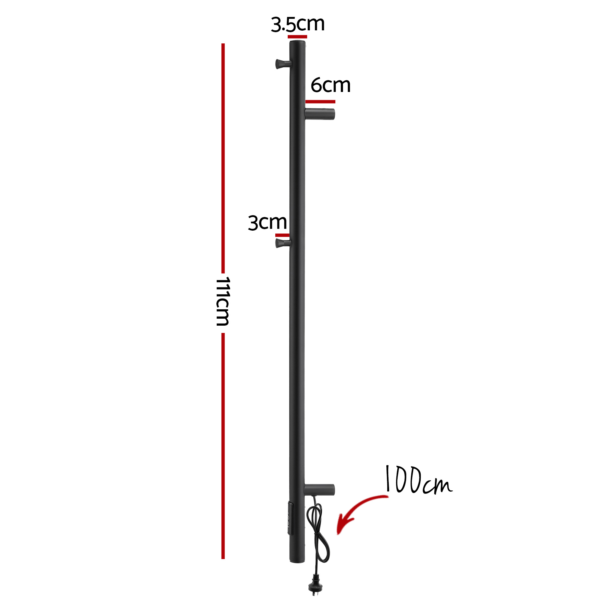 Devanti Vertical Heated Towel Rail with Timer Black view 3