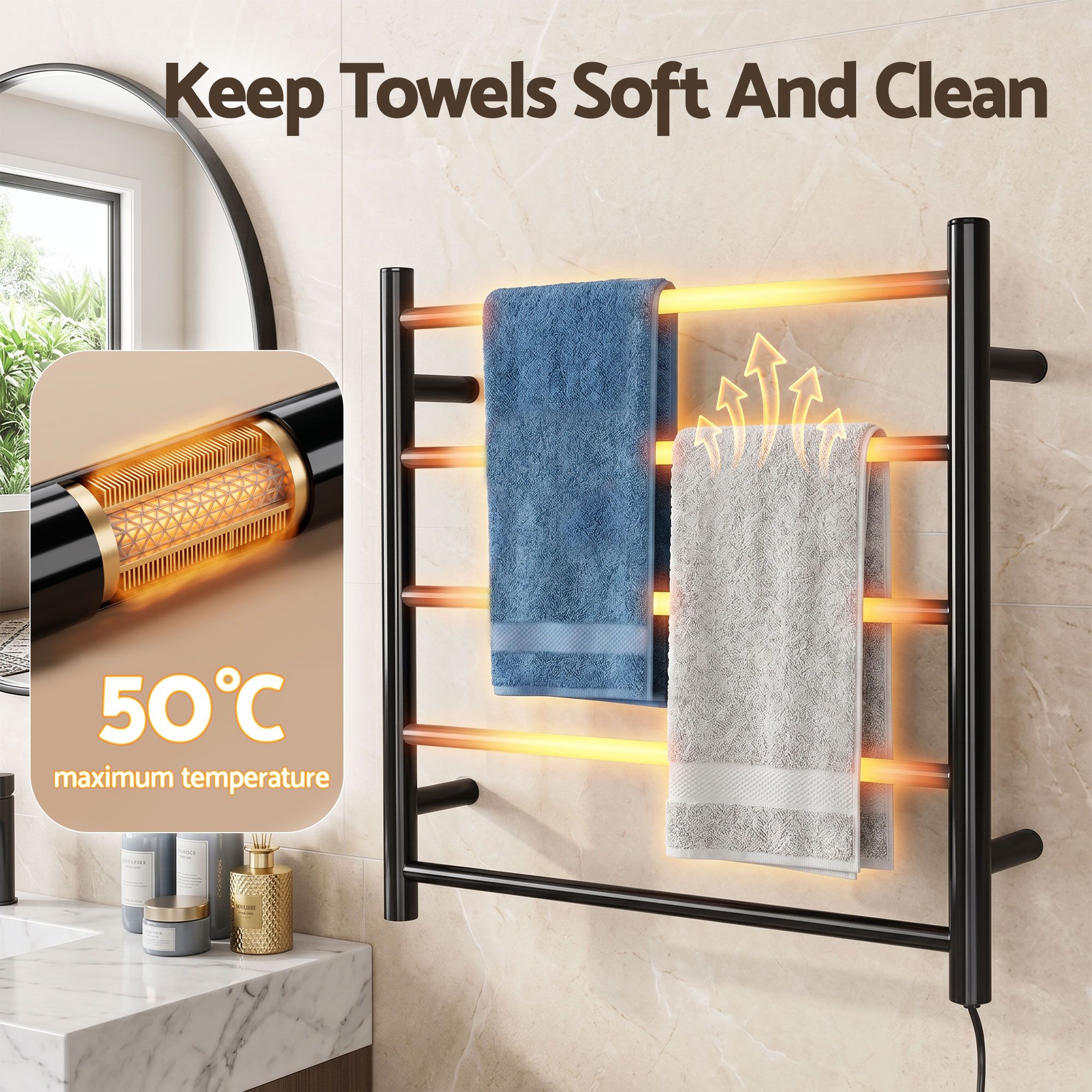Devanti 5-Bar Wall Mounted Heated Towel Rail view 2