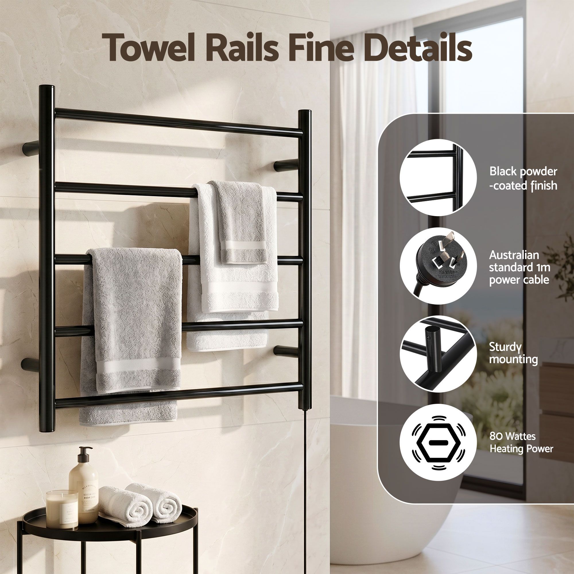 Devanti 5-Bar Wall Mounted Heated Towel Rail view 4