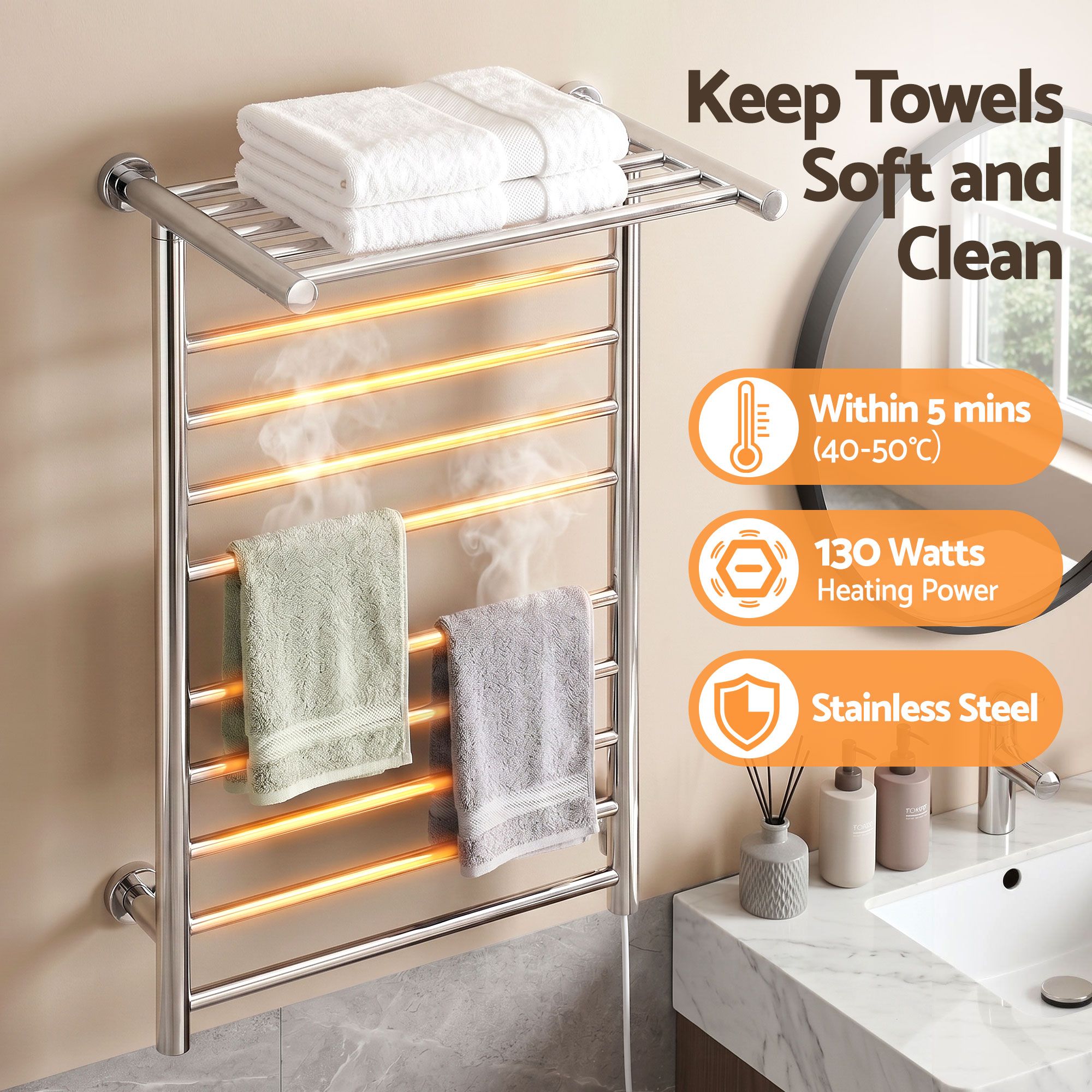 Devanti 14-Bar Wall Mounted Heated Towel Rail view 2
