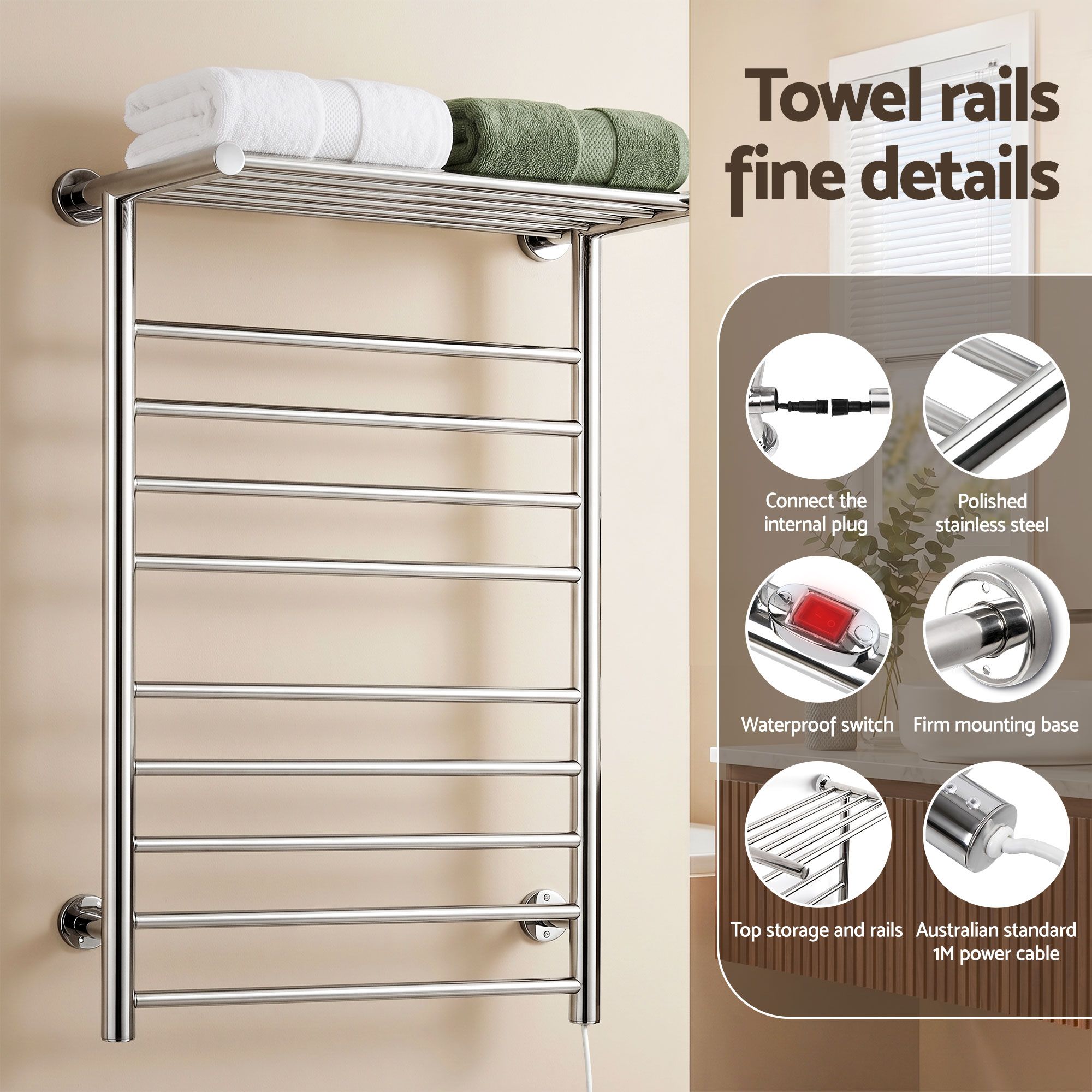 Devanti 14-Bar Wall Mounted Heated Towel Rail view 4