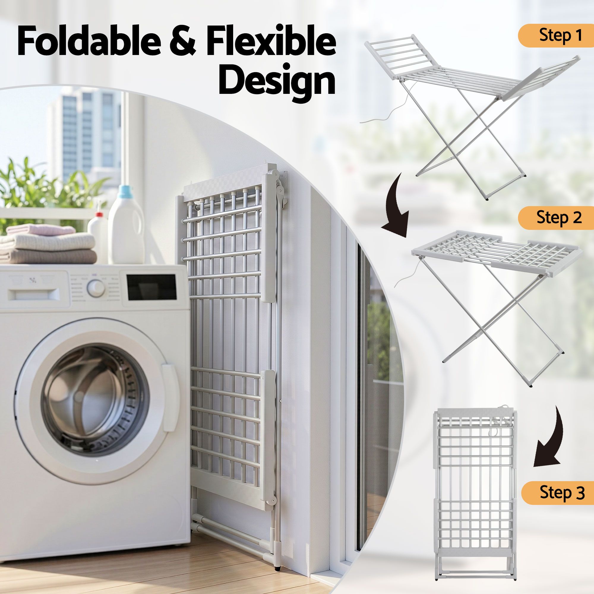 Devanti 18-Bar Heated Towel Rail Fold-Away view 3