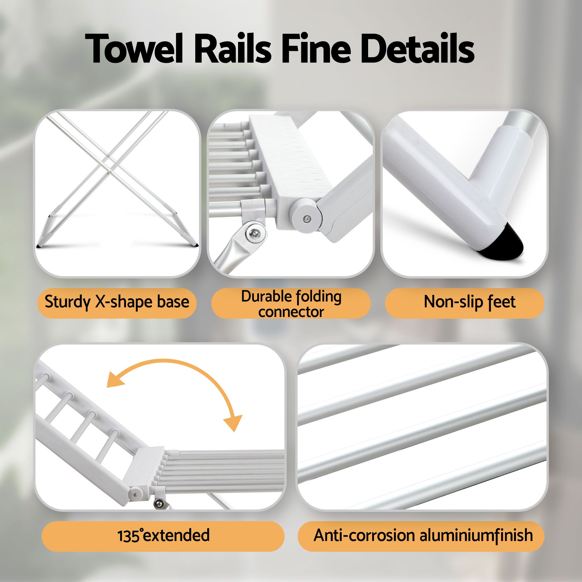 Devanti 18-Bar Heated Towel Rail Fold-Away view 5
