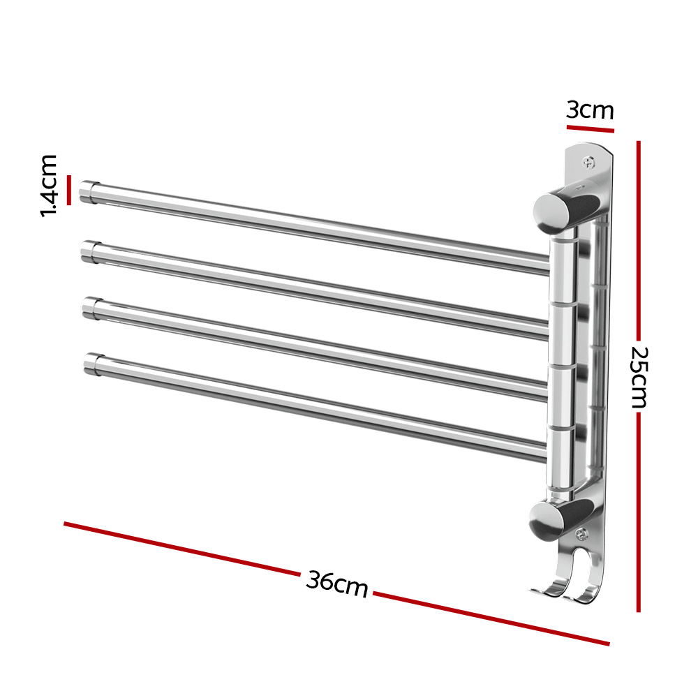 Towel Rail Rack Holder 4-Bar Wall Mounted Stainless Steel view 2