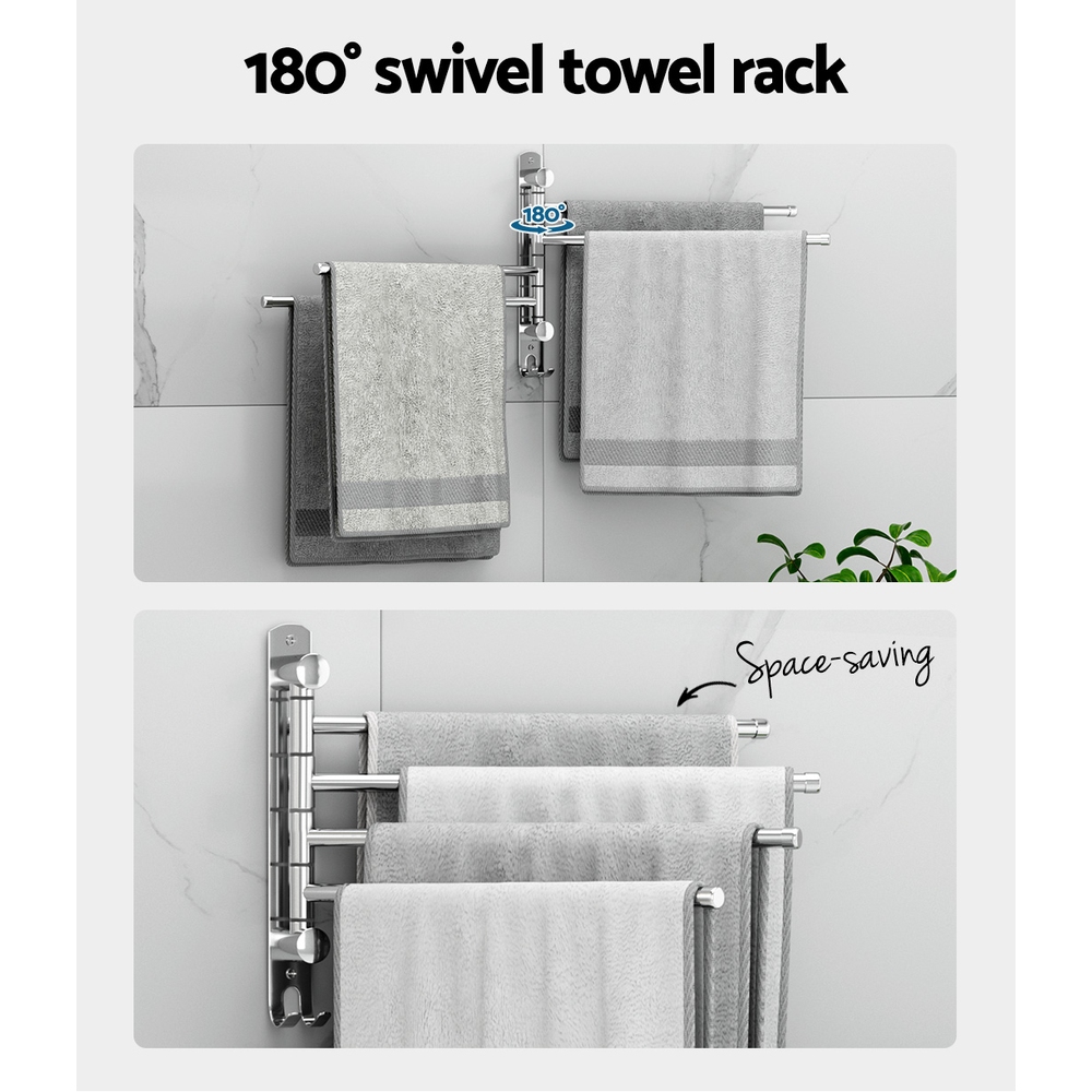 Towel Rail Rack Holder 4-Bar Wall Mounted Stainless Steel view 5