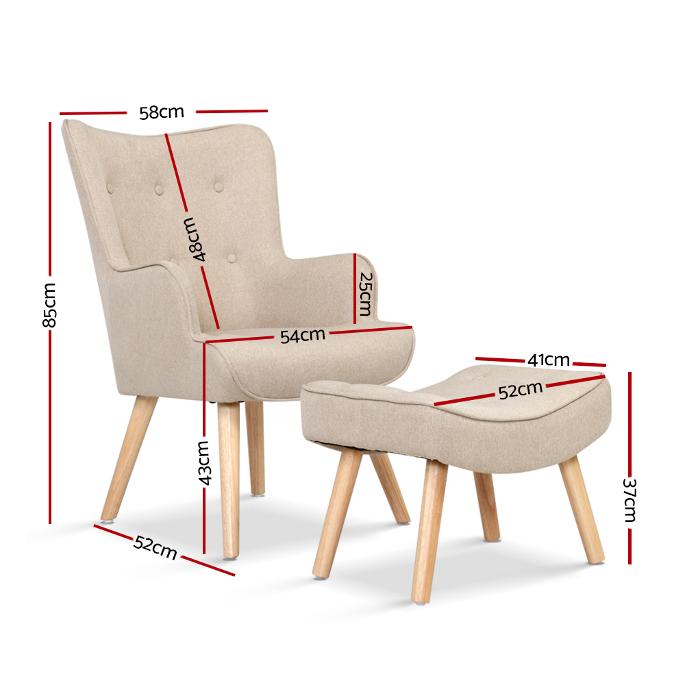 Artiss Lansar Armchair Set with Ottoman, 4 Colours view 2