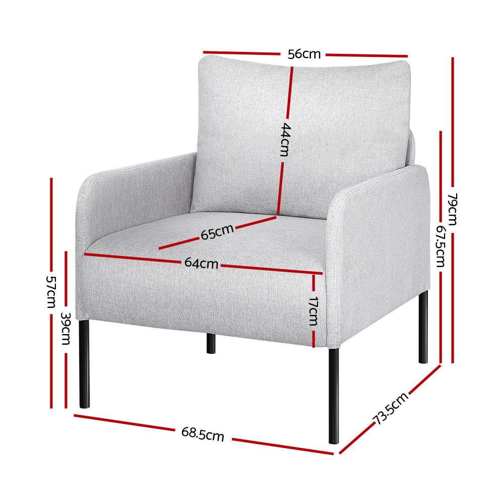 Artiss Fabric Armchair with Pillow, Grey view 2