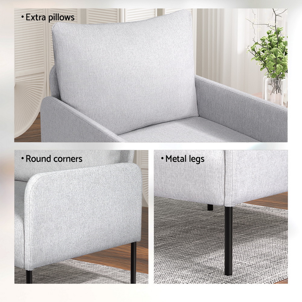Artiss Fabric Armchair with Pillow, Grey view 5