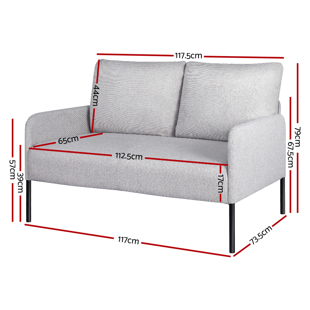Artiss 2-Seater Sofa Armchair with Pillow, Grey view 2