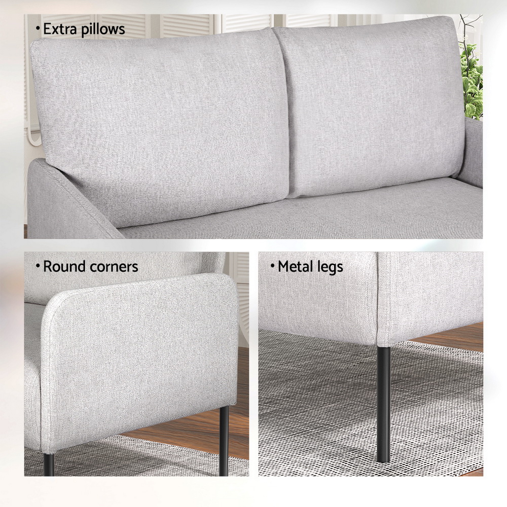 Artiss 2-Seater Sofa Armchair with Pillow, Grey view 5