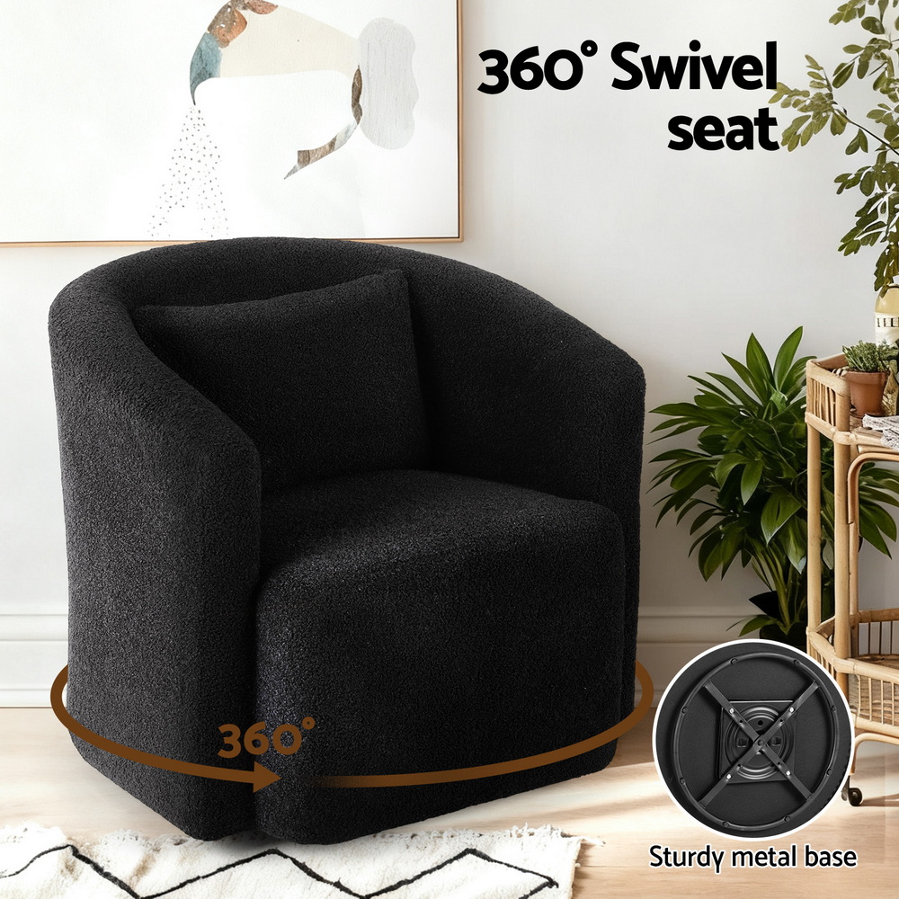 Artiss Round Swivel Armchair Sherpa Fleece Black view 4