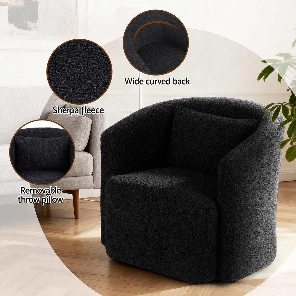 Artiss Round Swivel Armchair Sherpa Fleece Black view 5