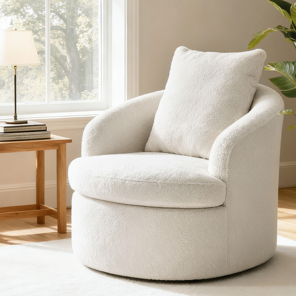 Artiss Round Swivel Armchair with Extra Pillow White