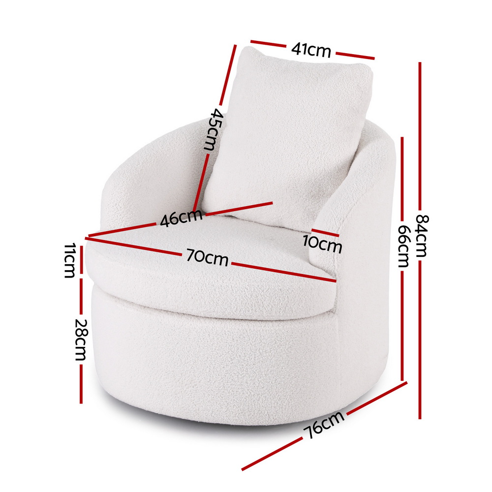 Artiss Round Swivel Armchair with Extra Pillow White view 2