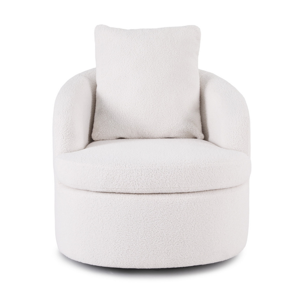 Artiss Round Swivel Armchair with Extra Pillow White view 3