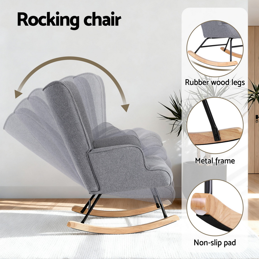 Artiss Linen Rocking Armchair Nursing Chair in 2 Colours view 4