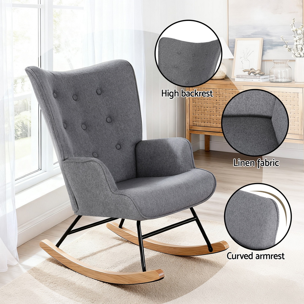 Artiss Linen Rocking Armchair Nursing Chair in 2 Colours view 5