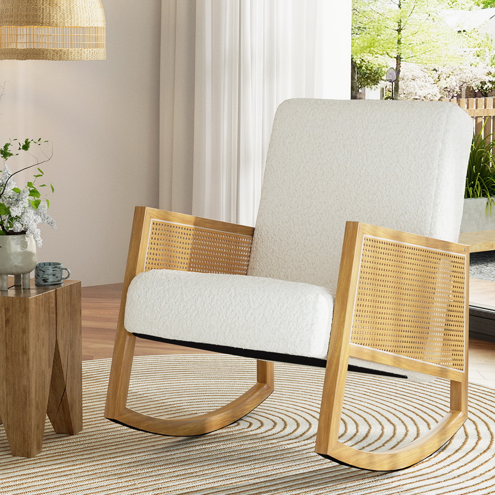 Artiss Rocking Armchair Boucle Rattan White