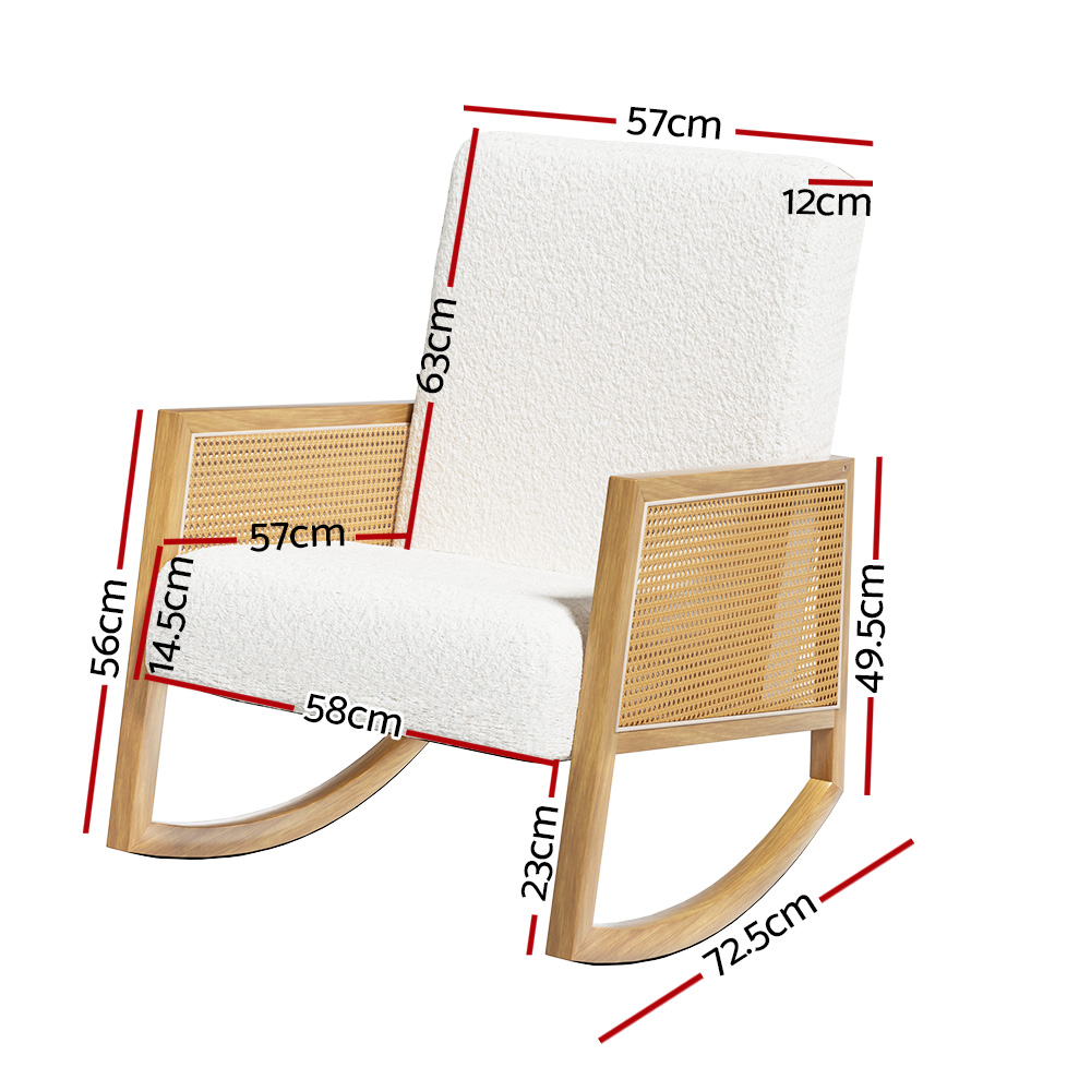 Artiss Rocking Armchair Boucle Rattan White view 2