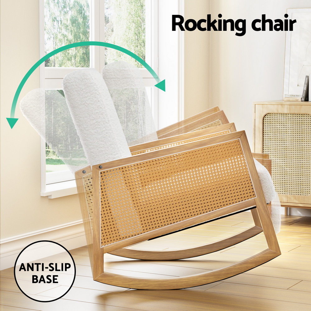 Artiss Rocking Armchair Boucle Rattan White view 5