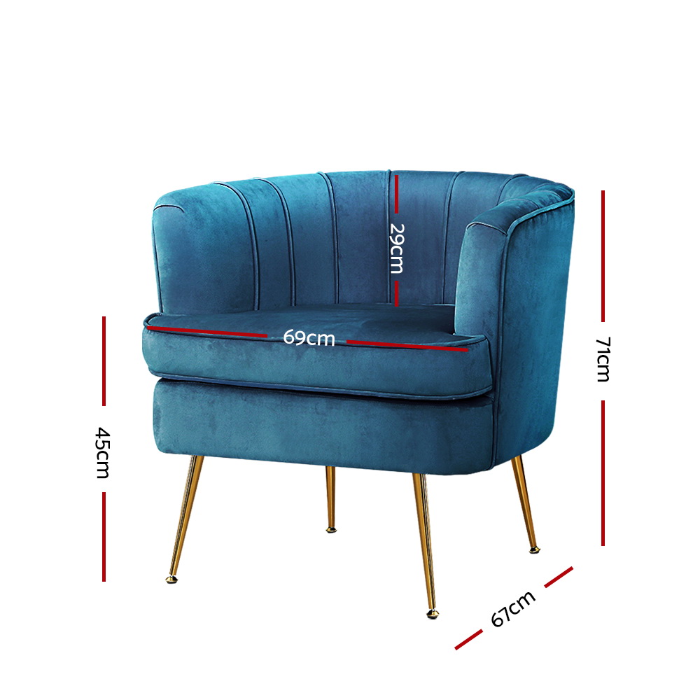 Artiss Norvia Velvet Armchair in Blue view 2
