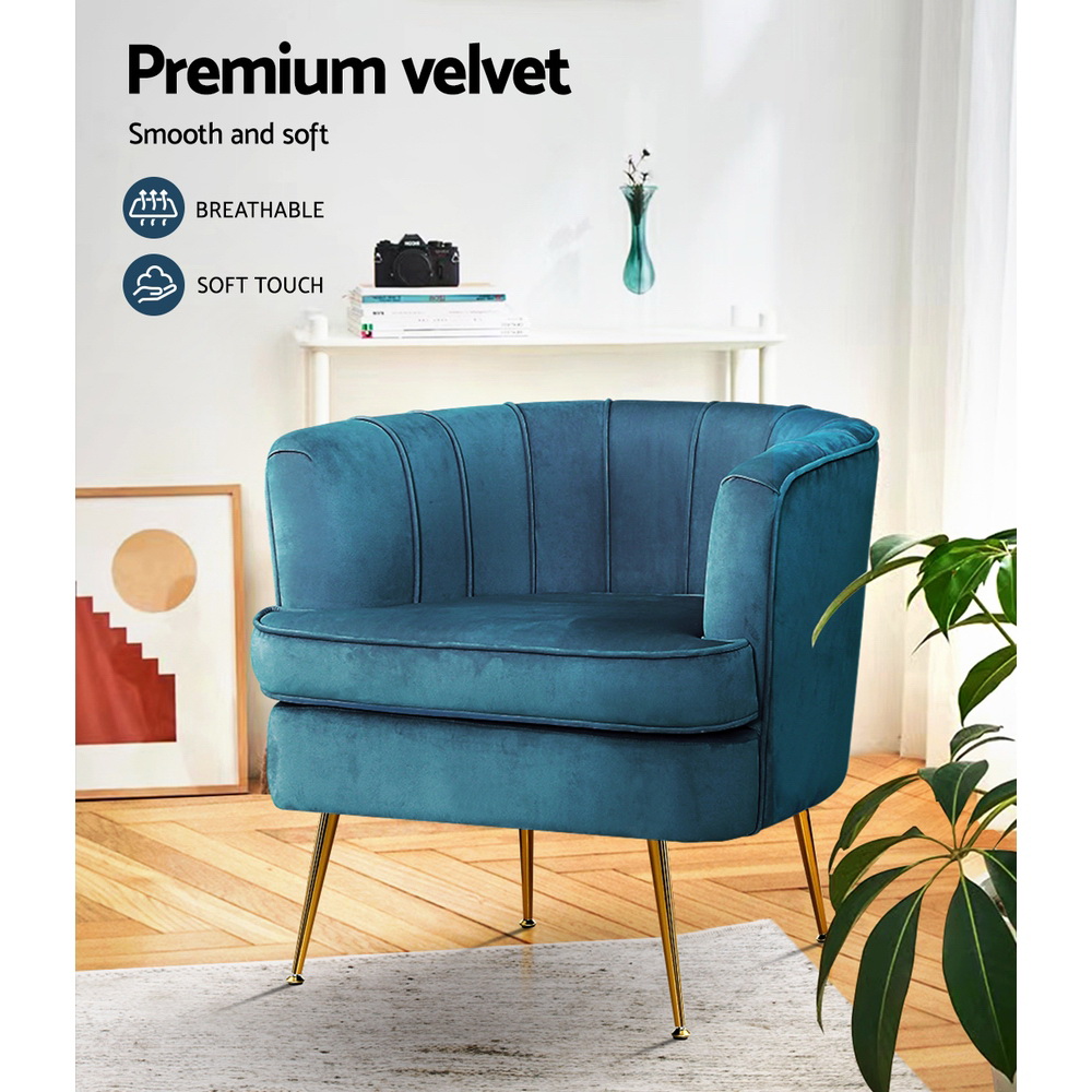 Artiss Norvia Velvet Armchair in Blue view 4