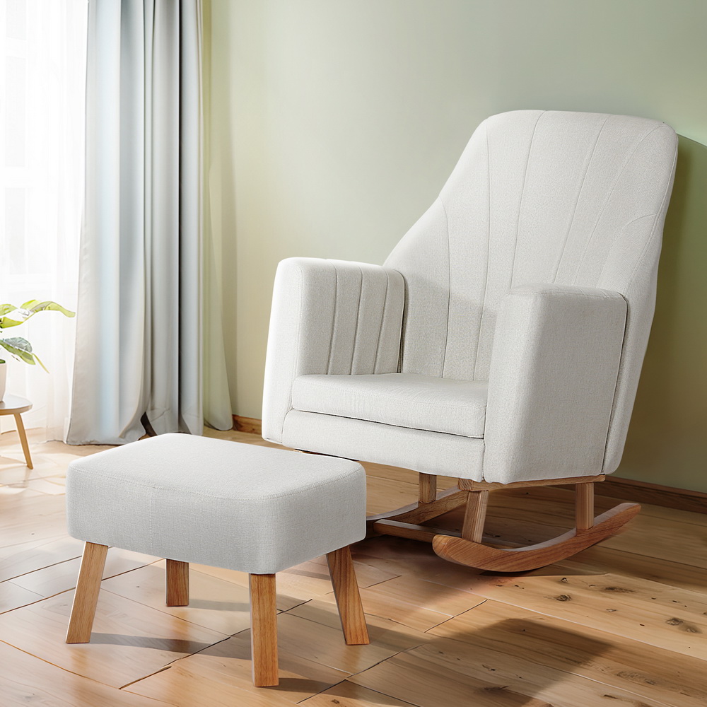 Artiss Jonah Linen Rocking Chair Armchair Beige