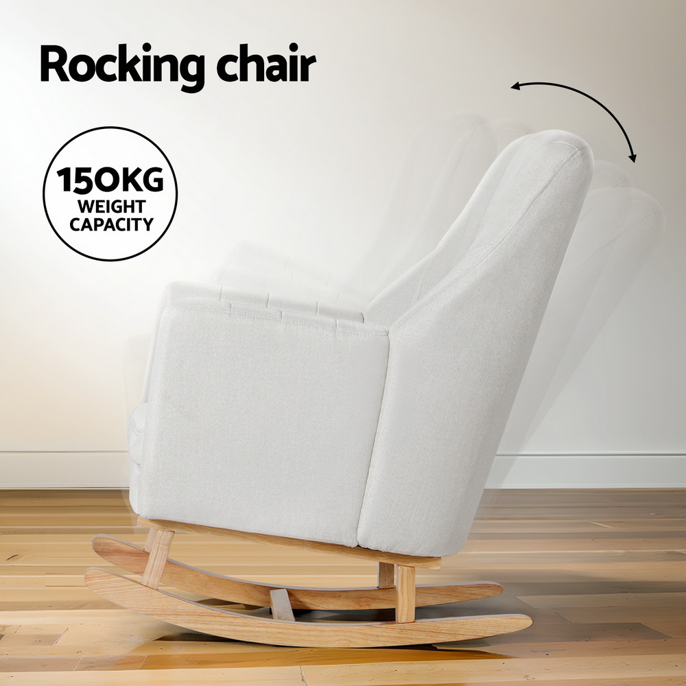 Artiss Jonah Linen Rocking Chair Armchair Beige view 4