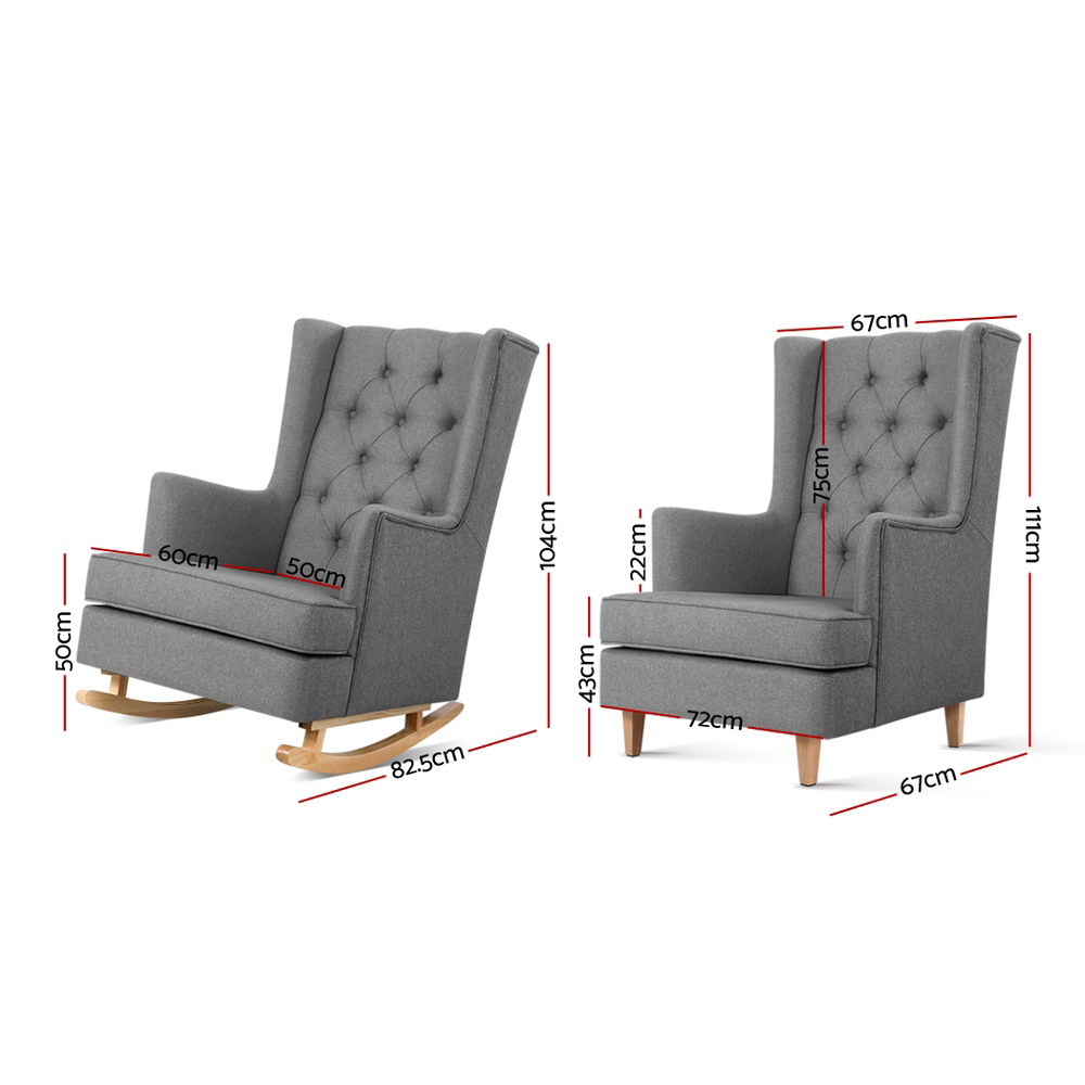 Artiss Gaia Linen Rocking Chair Armchair in 3 Colours view 2