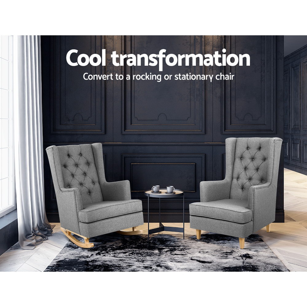 Artiss Gaia Linen Rocking Chair Armchair in 3 Colours view 4
