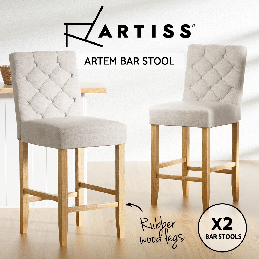 Artiss Artem Bar Stools Tufted Linen view 4