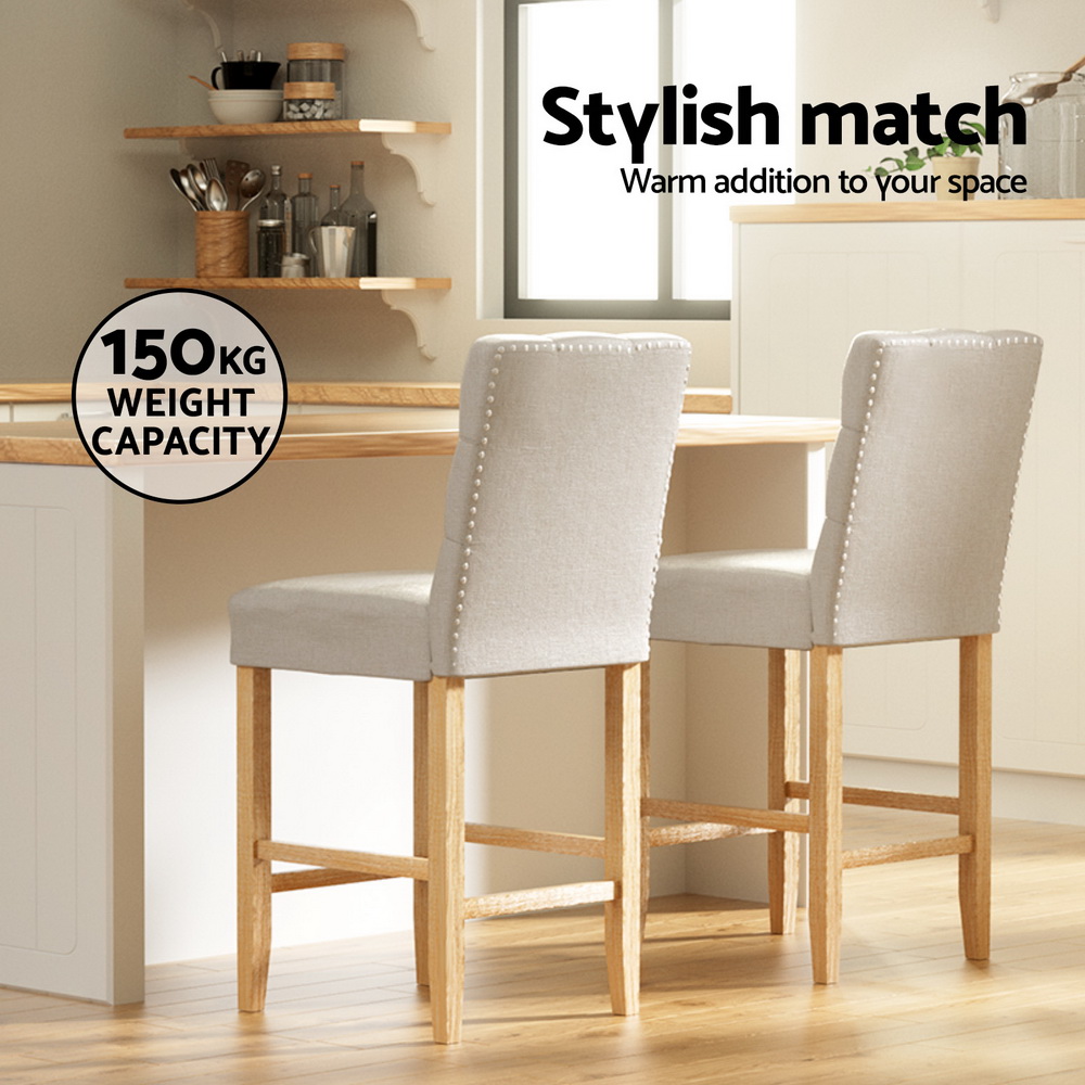 Artiss 4x Bar Stools Linen Upholstered Chairs view 4