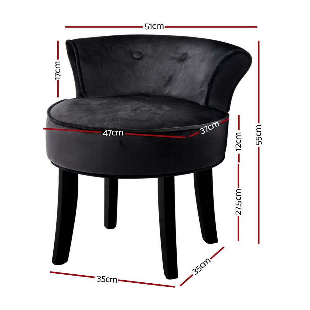 Artiss Vanity Stool Abella Velvet Black view 2