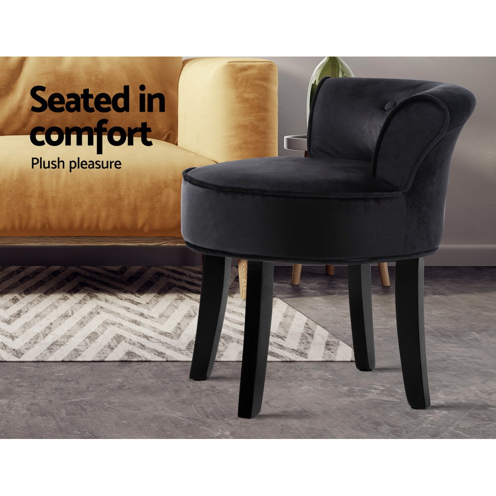 Artiss Vanity Stool Abella Velvet Black view 4