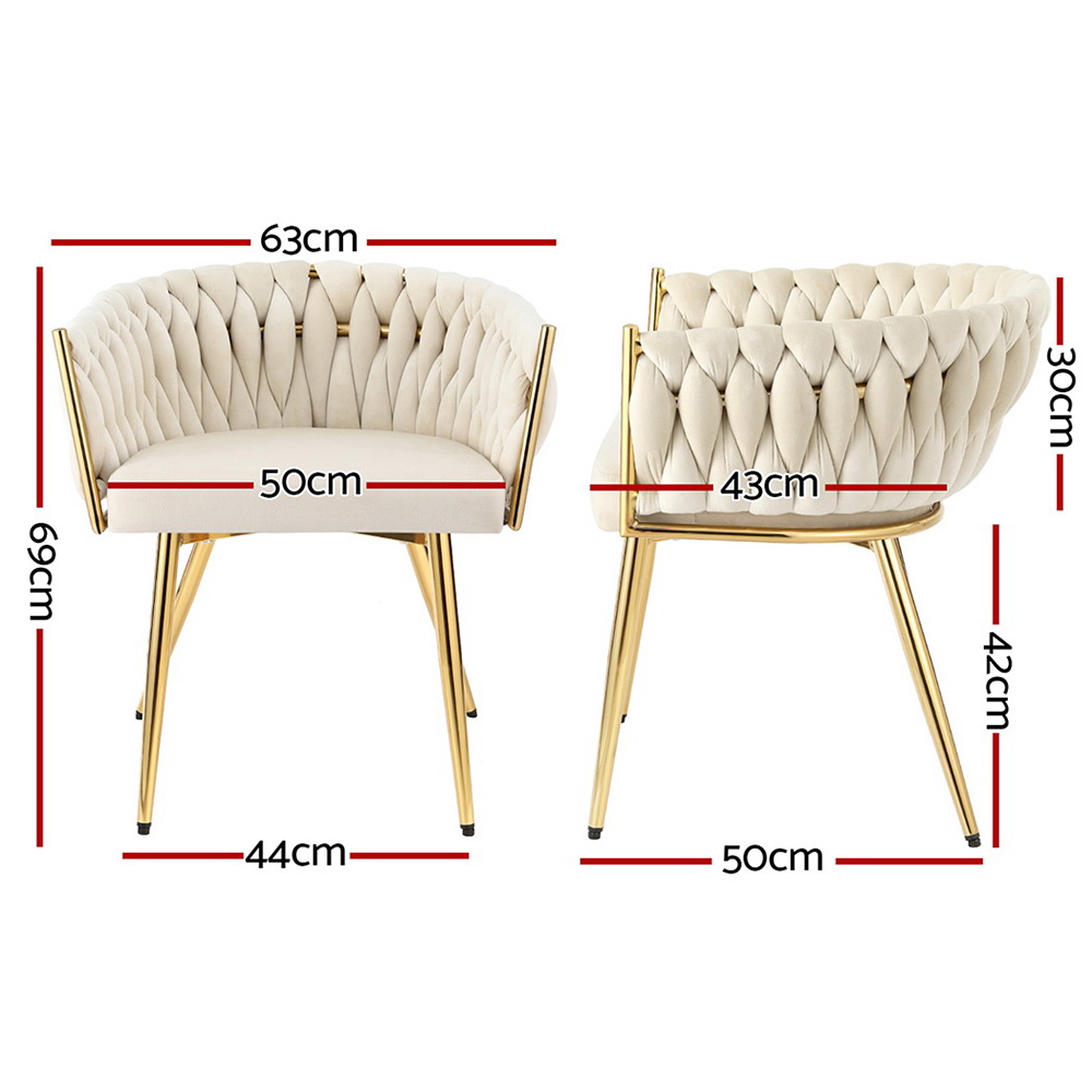 Artiss Velvet Dining Chair Armchair Beige view 2