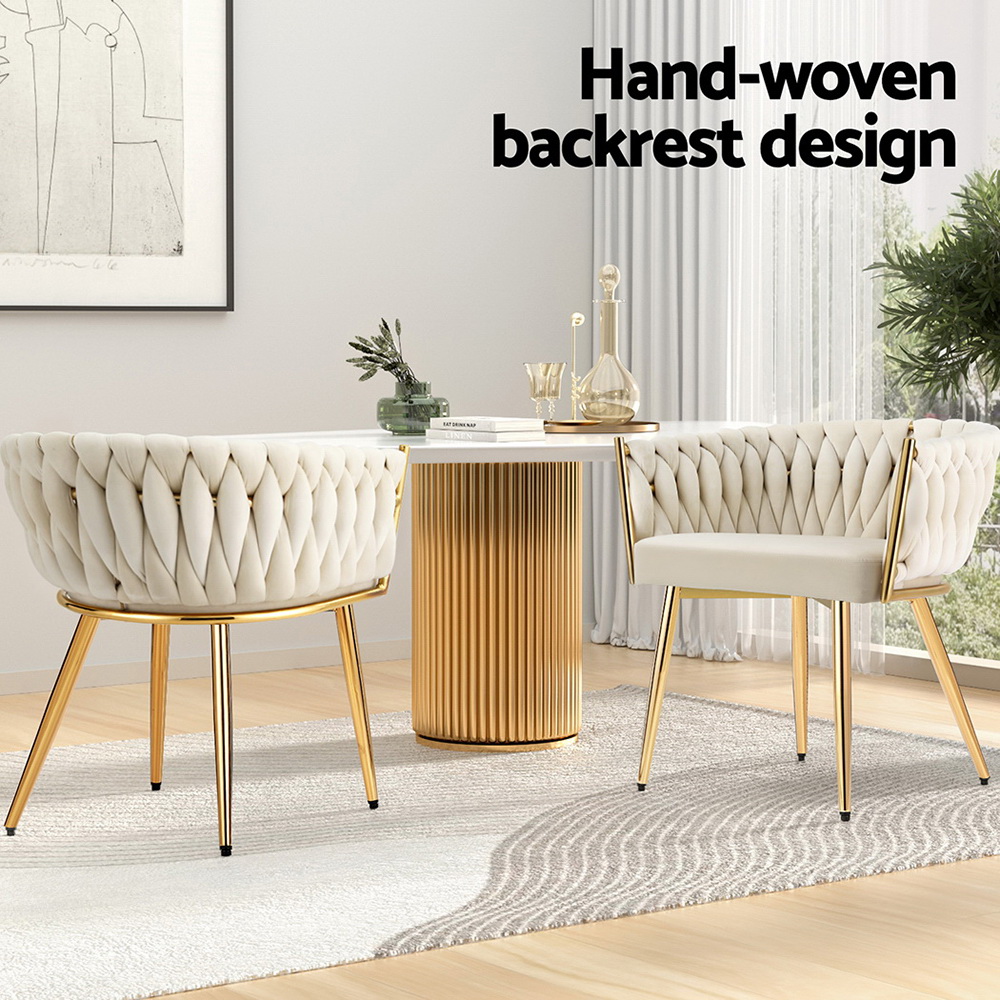 Artiss Velvet Dining Chair Armchair Beige view 4