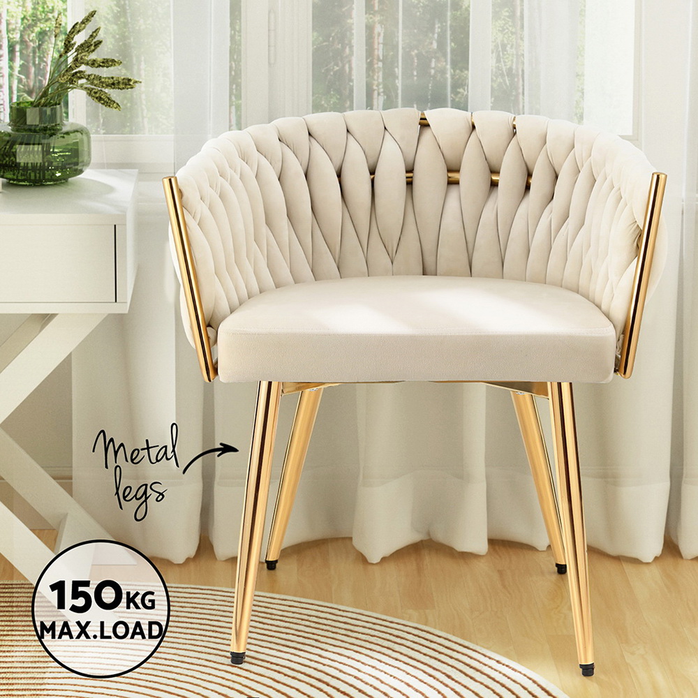 Artiss Velvet Dining Chair Armchair Beige view 5