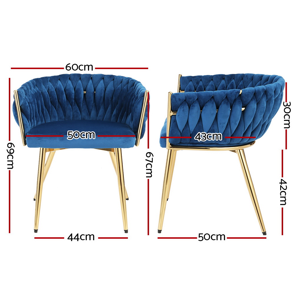 Artiss Blue Velvet Weaving Armchair view 2