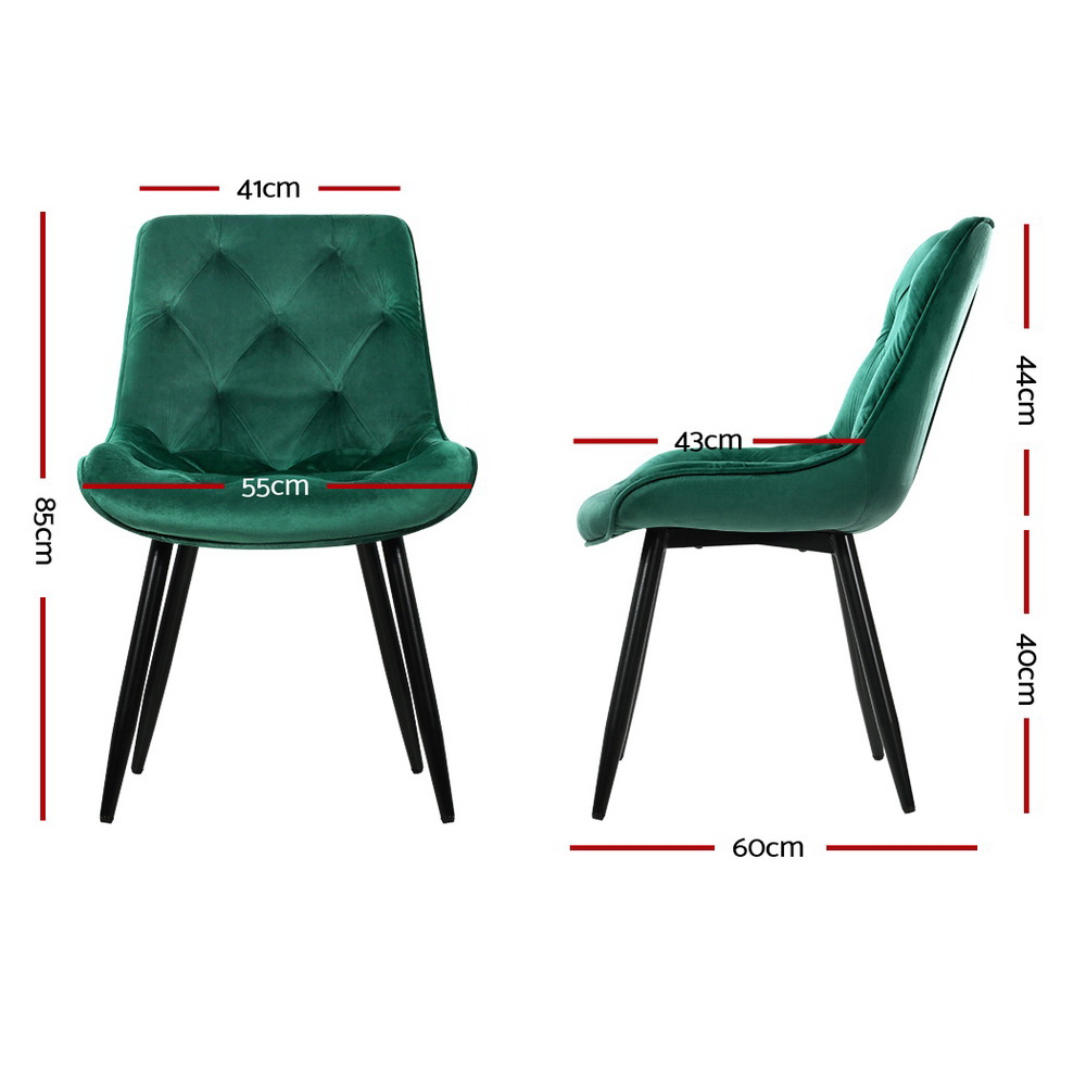 Artiss Velvet Diamond Tufted Dining Chairs, Green view 2