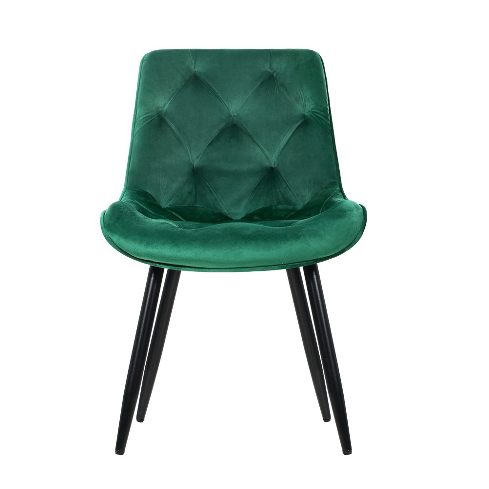 Artiss Velvet Diamond Tufted Dining Chairs, Green view 3