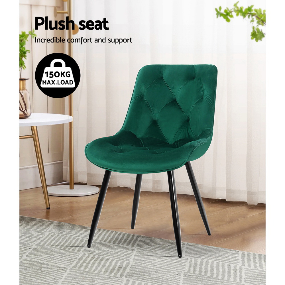 Artiss Velvet Diamond Tufted Dining Chairs, Green view 5