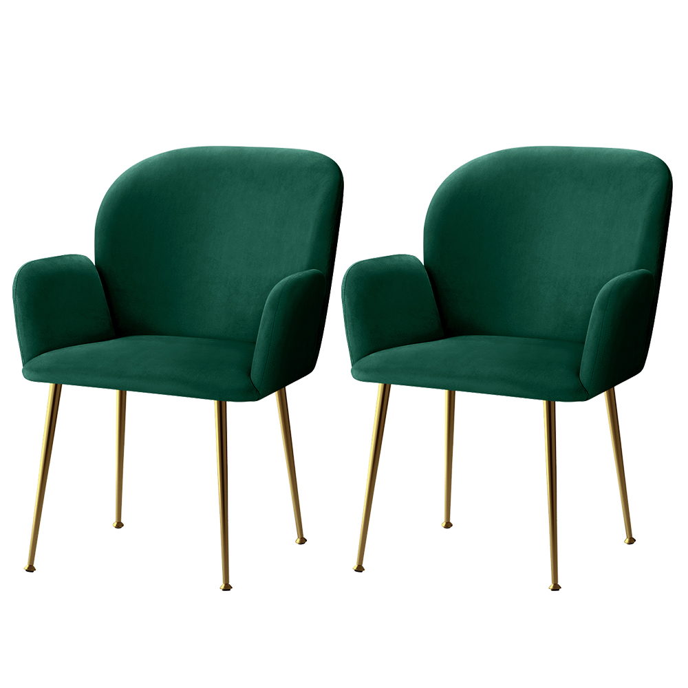 Artiss Velvet Armchair Dining Chairs, Single or Set of 2, Green