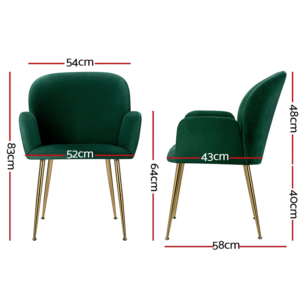 Artiss Velvet Armchair Dining Chairs, Single or Set of 2, Green view 2