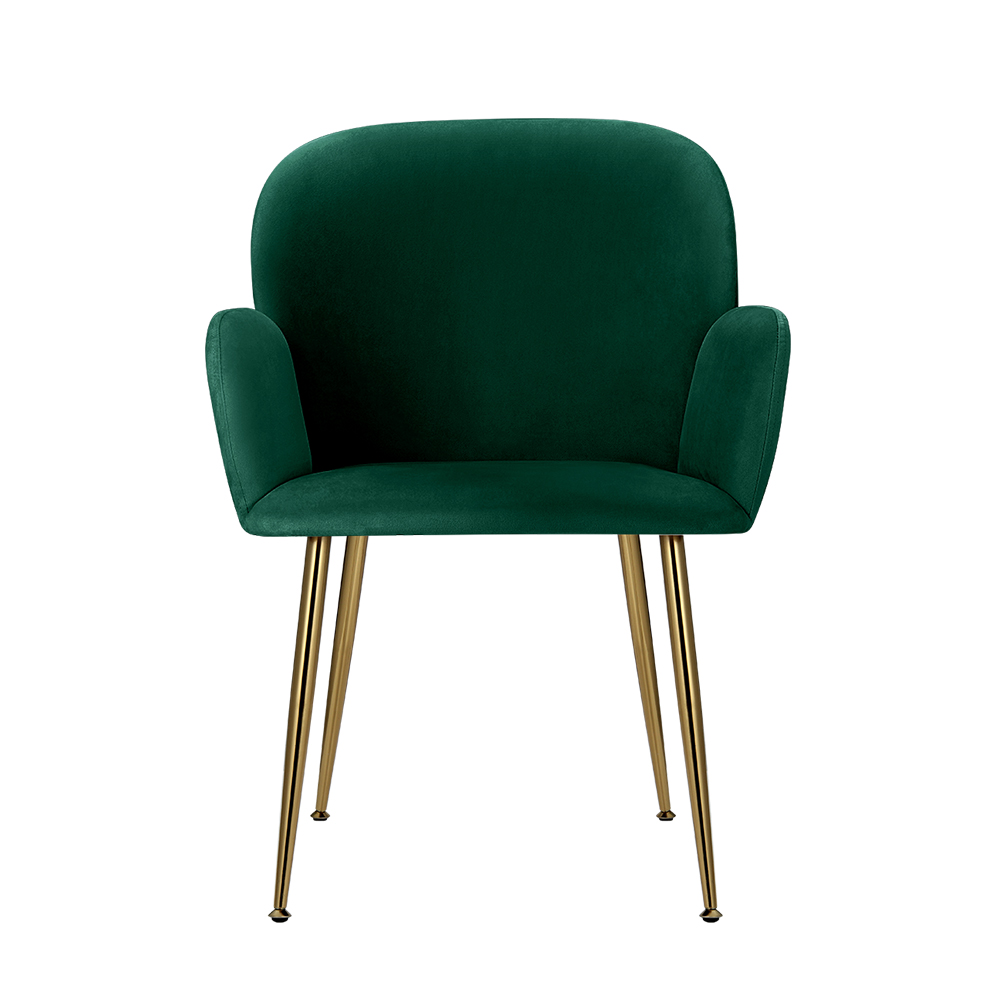 Artiss Velvet Armchair Dining Chairs, Single or Set of 2, Green view 3