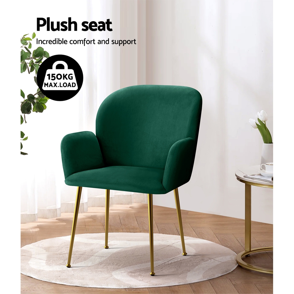 Artiss Velvet Armchair Dining Chairs, Single or Set of 2, Green view 5